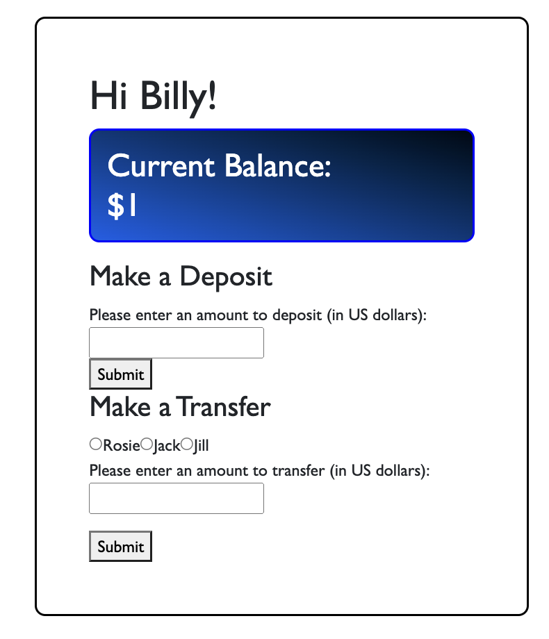 Bank Account Page